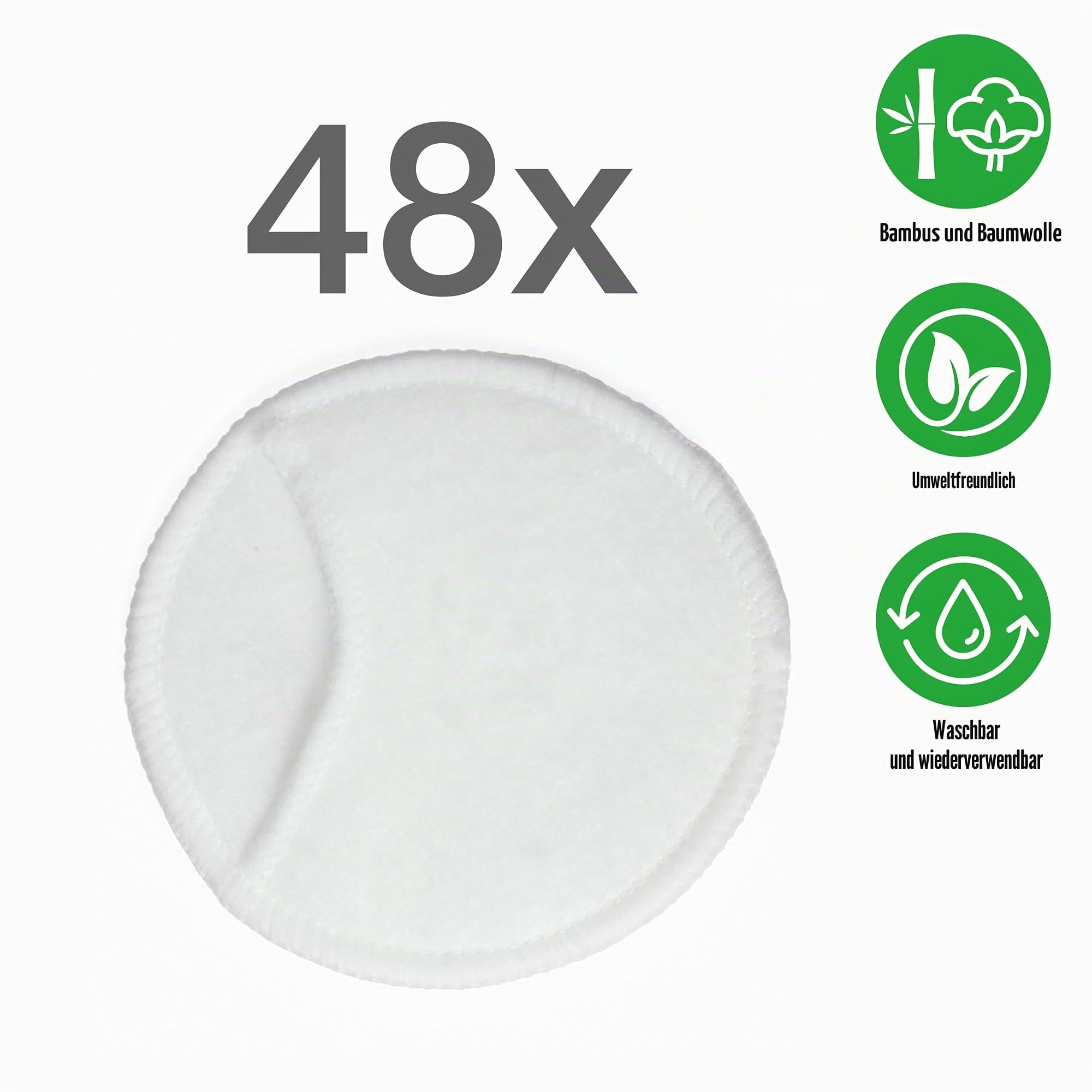 Make-up-Entferner-Pad aus Bambus-Baumwolle, 48 wiederverwendbare waschbare Pads mit Tasche, umweltfreundlich für alle Hauttypen
