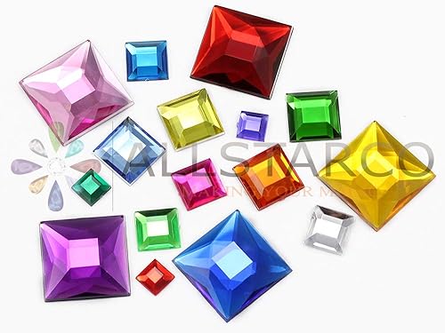 Miniatura 5 de Allstarco Diamantes de imitación acrílicos cuadrados con parte trasera plana, gemas de plástico de 0.59 pulgadas, adornos para bisutería, 120 piezas