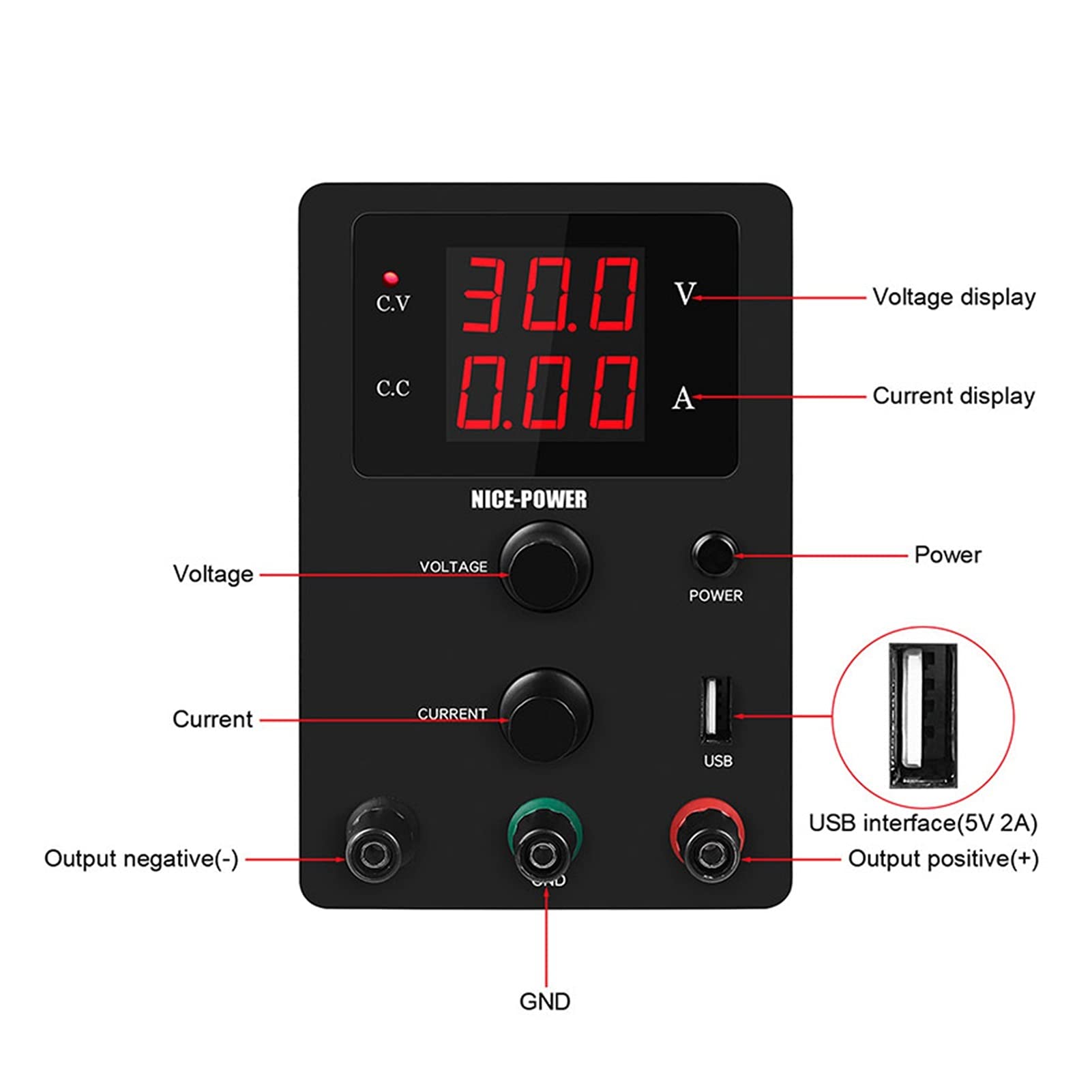 Fuente de alimentación de Laboratorio regulada de Voltaje de Alta precisión 3 0V 10A Supply Bench Power Fuentes de Voltaje Ajustable y Corriente(R-SPS605D)