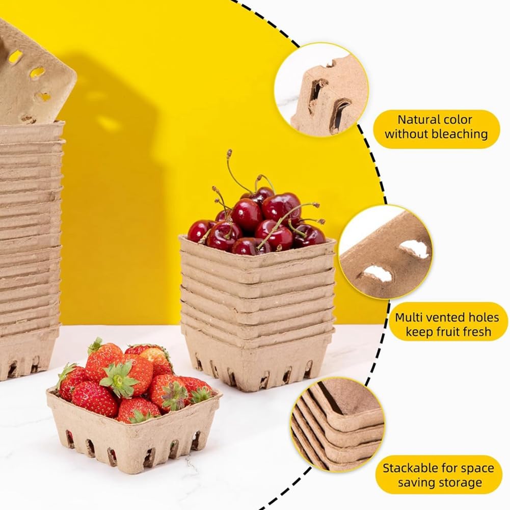 60er-Pack Beerenkörbe aus Zellstofffasern für Erdbeeren, Blaubeeren, Himbeeren, Trauben