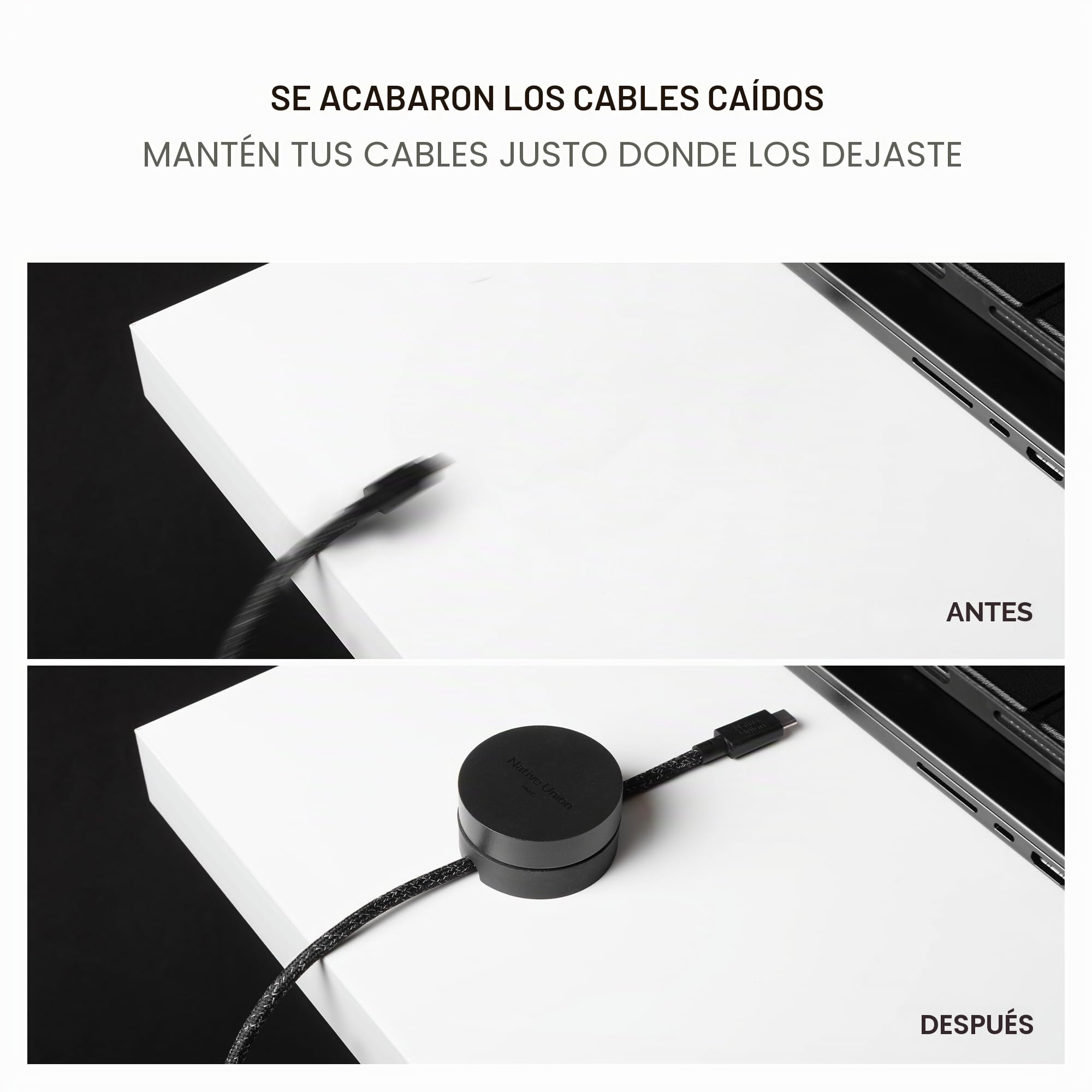Native Union Weighter – Organizador Antideslizante para Cables – Accesorio Escritorio o Mesita – Diseño Metal y Silicona – Compatible USB-C y Lightning (Arena)