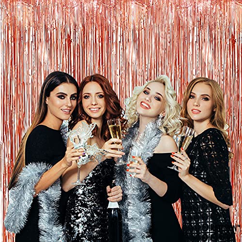 Image of KatchOn, Rose Gold Fringe Curtain - Pack of 2 | Rosegold Backdrop for Anniversary, Wedding, Bachelorette Party Decorations| Fringe Backdrop for Rose Gold Birthday Decorations