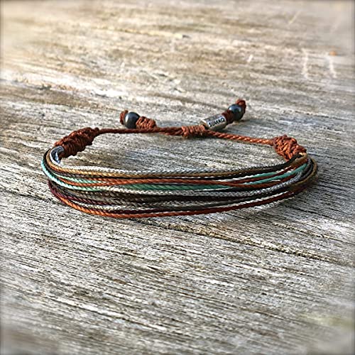 String Bracelet with Hematite Stones in Brown, Rust, Aqua, Silver Multi - Handmade Waxed Cord Rope Unisex Friendship Bracelet Gift Under 25 by Rumi Sumaq Jewelry