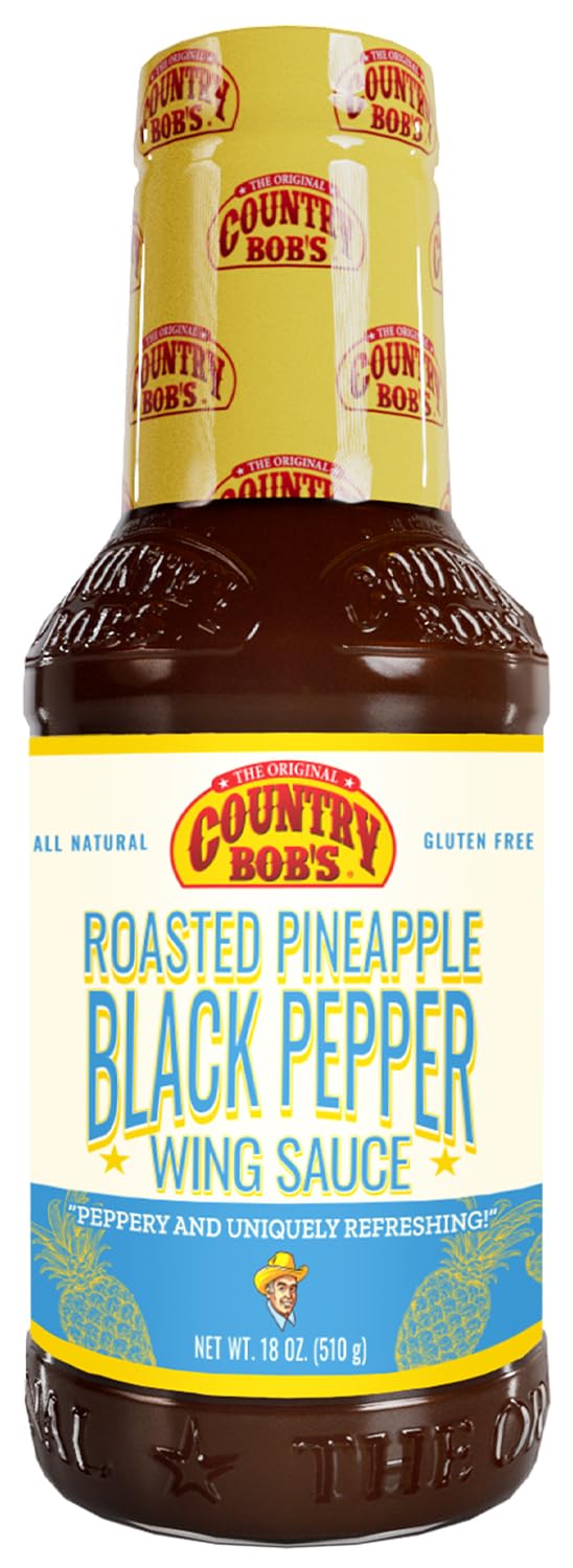 Country Bob's Roasted Pineapple & Black Pepper Wing Sauce - Sweet & Peppery, Made with Premium Ingredients, Ideal for Wings, 18oz