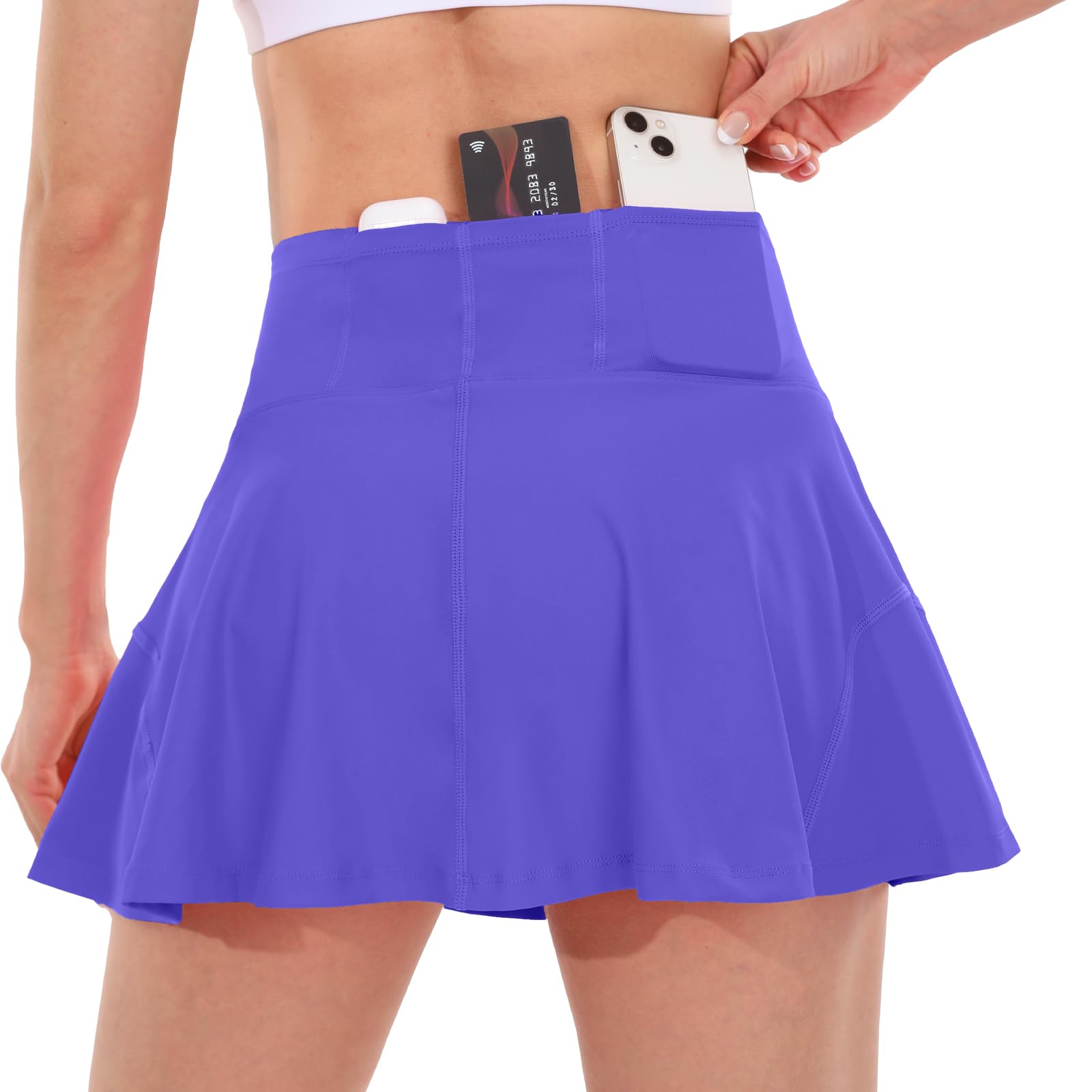 Gonna Pantaloncino da Tennis a Pieghe a Vita Alta per Donna, Abbigliamento Tennis con 5 Tasche, Gonne da Golf Skorts Atletica Corsa, Viola Pervinca, M