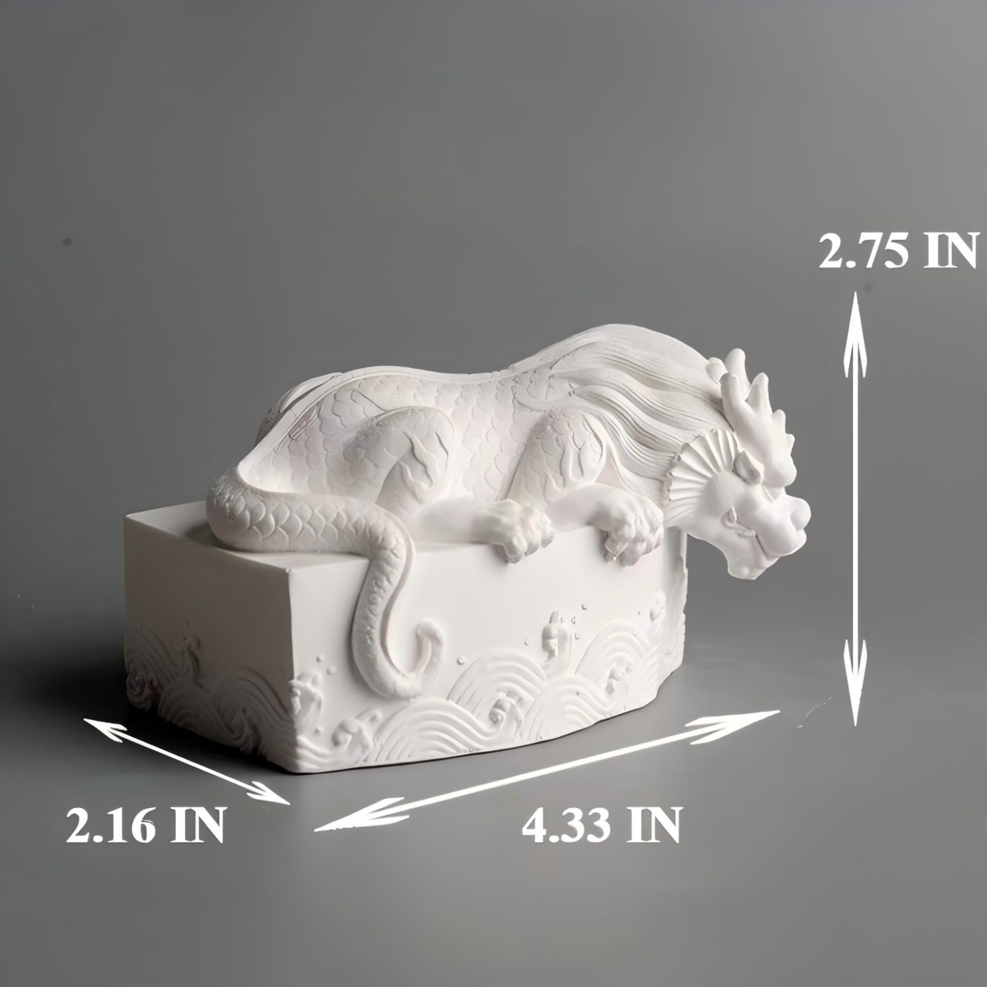 Biała gipsowa figurka smoka z wykończeniem przypominającym żywicę, dekoracja Feng Shui, prezent na biurko do domu i biura