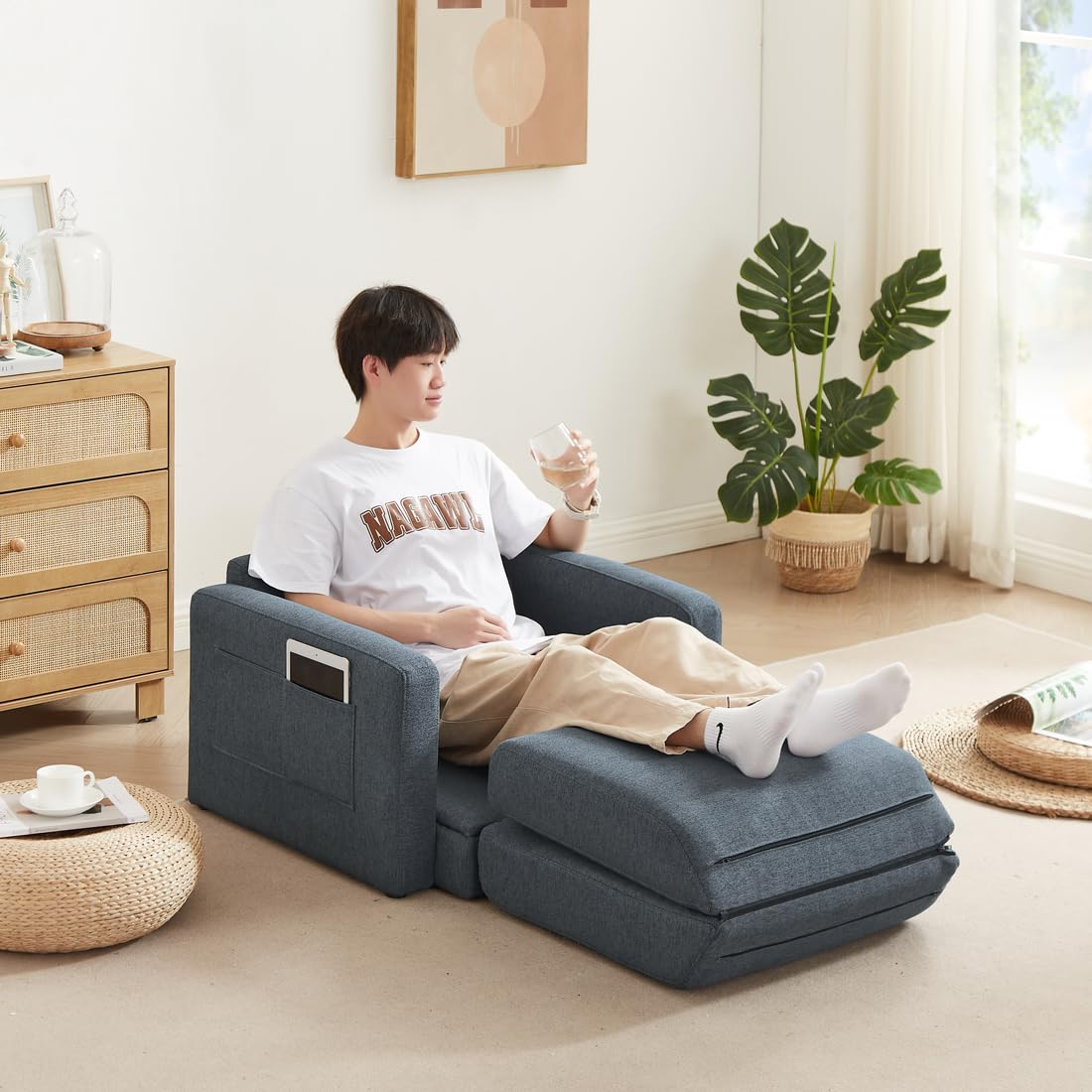 【ブルー】ソファーベッド 折りたたみベッド ローソファー シングルソファーベッド Amazon｜ローソファー コンパクト シングル ソファーベッド (ブルー+