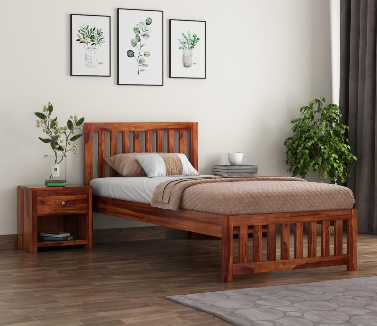 - Solid Sheesham Wood Bed6X3 Single Bed Without Storage for Bedroom - Single Cot Wooden BedSingle Size for Living Room Guest Room - 12 Month Warranty (Design 14)