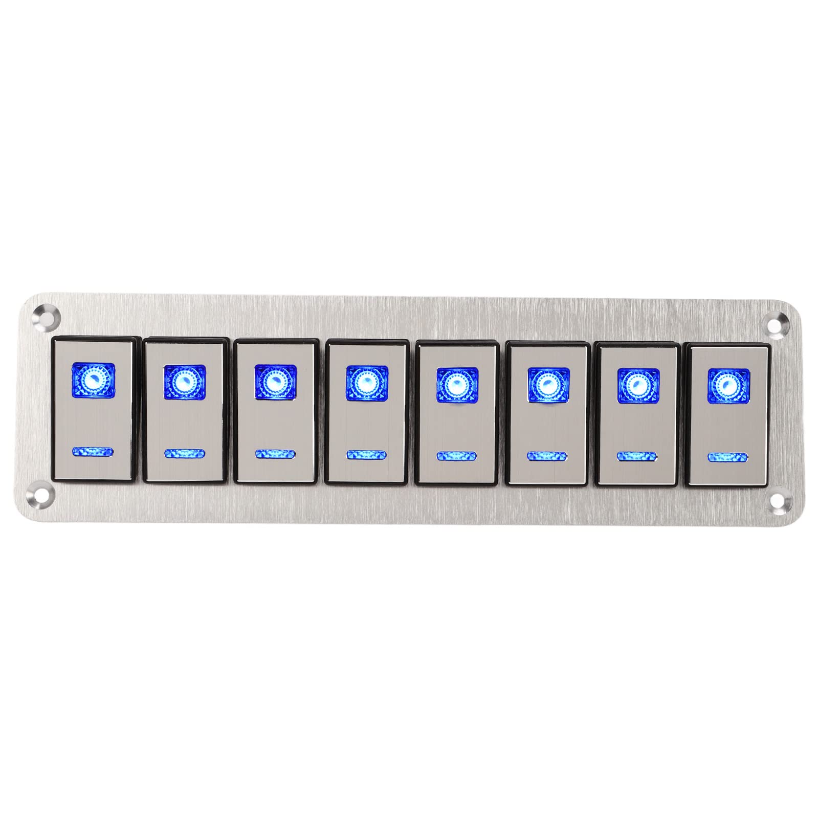 Panel de Interruptor Basculante de Metal y PC Panel de Interruptor de Palanca de 8 Bandas 12 a 24 V 5 Pines Luz Azul Dual Pre Cableado para Automóviles RV Motocicletas Remolques UTV
