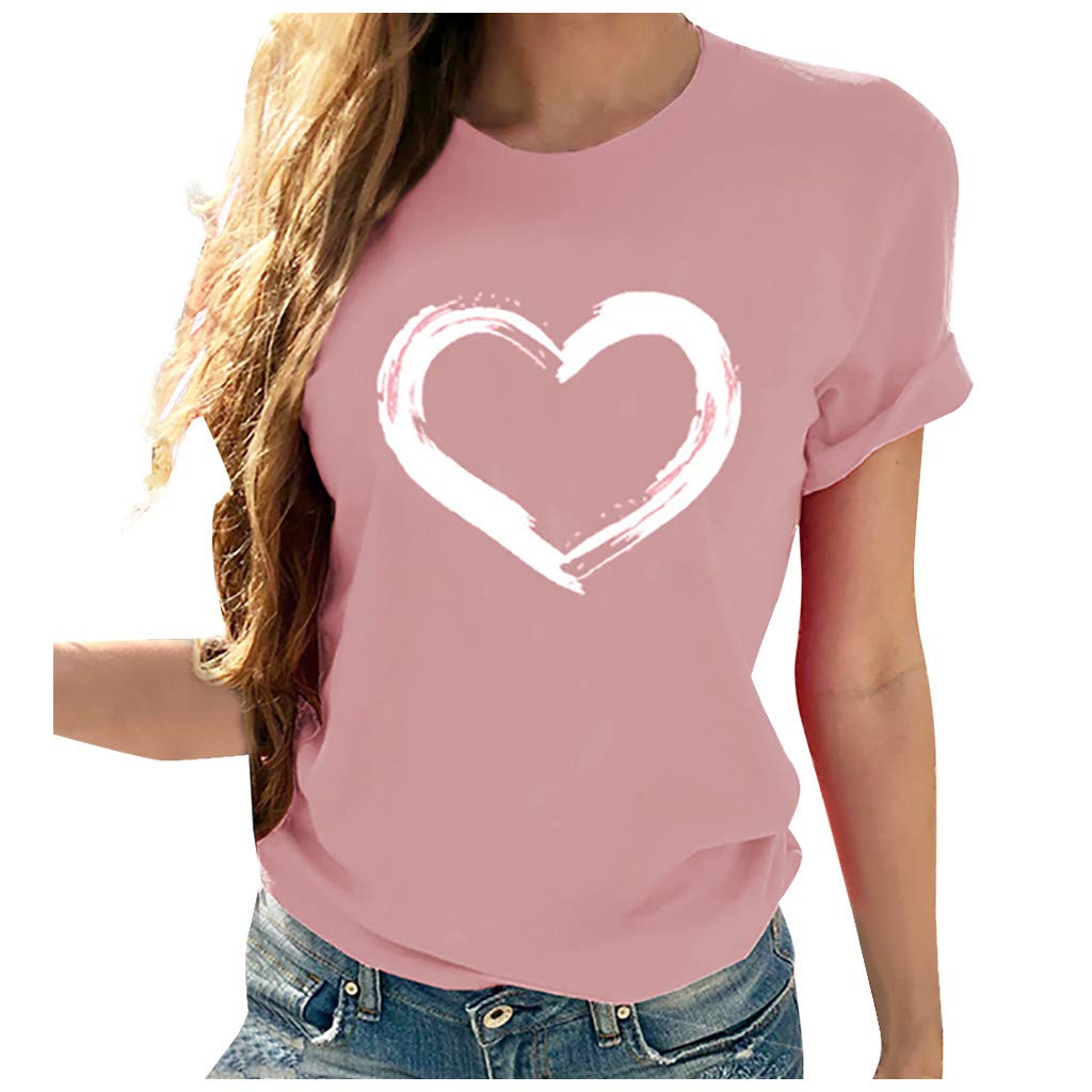 CeboyelWomen Love Heart Graphic Tees Shirt Short Sleeve Tops Tshirts Regular Fit Tunic Blouse Cute Funny Gift Clothes 2023