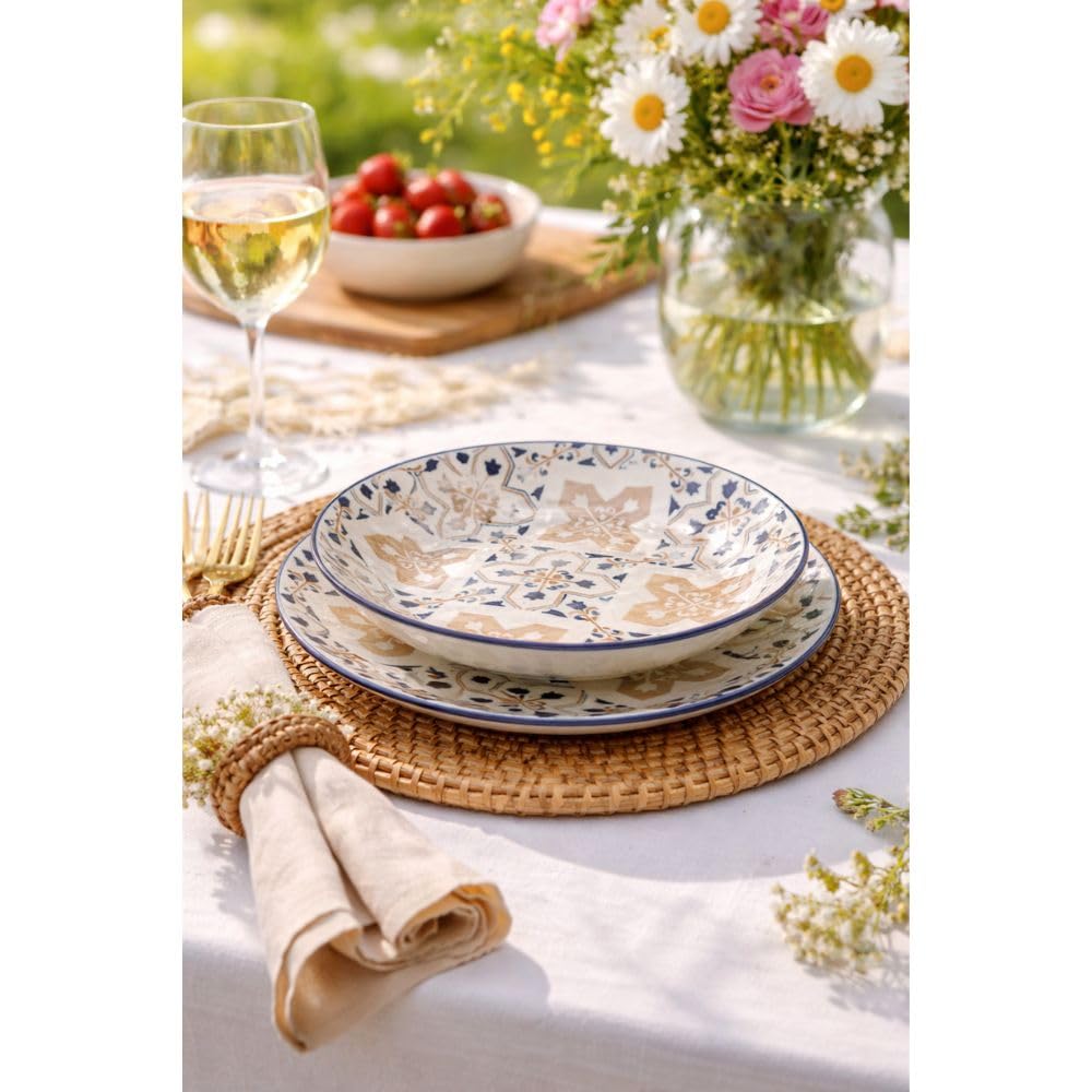 Servizio Piatti 12 Pezzi in Ceramica Cecaro Group – Fantasia Maiolica Blu – Set Tavola Design Elegante – Lavastoviglie e Microonde
