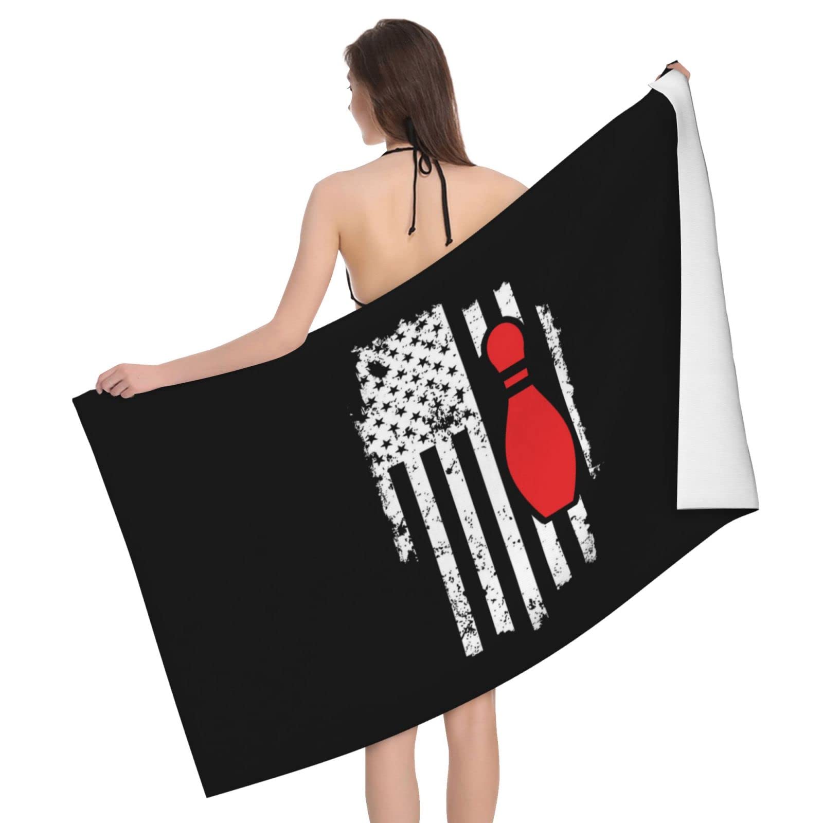 Lsjuee Bowling American Flag Microfiber Bath Towel Absorb Water Quick Dry Bath Towel, for Beach, Swimming Pool, Camping