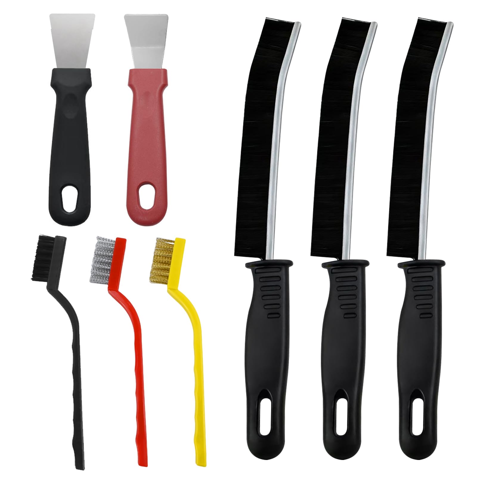 8 Stück Fugenbürste Set – 3X Spaltreinigungsbürste + 3X Küchen-/Herd-Reinigungsbürste + 2X Schaber, Fugen und Hartborsten Eckenreinigungsbürste, Putzbürste für Küche, Bad, Fenster, Fliesen