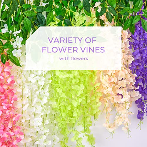 Serwalin Wisteria Hanging Flowers 24 Pack Artificial Flowers 3.75 Feet Fake Wisteria Garland Realistic Silk Wisteria Vine For Wedding Party Garden Wall Decoration, Pink And Purple #TOP6