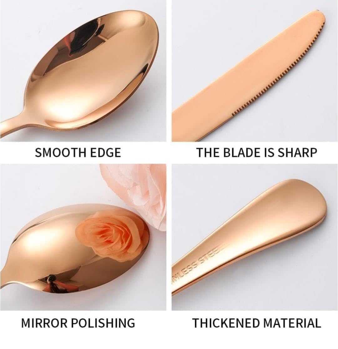 Shipnetic Classy Rose Gold Silverware Dessert Spoons with Floral Printed Handle | 5-Piece Premium Stainless Steel Flatware Set | Dishwasher Safe Cutlery Set for Home, Restaurant & Gifting 3
