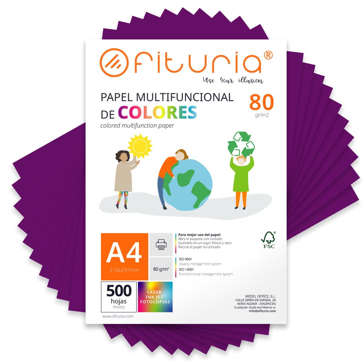 Coloured Sheets, Pack 500 Sheets A4 80 g – Coloured Paper for Crafts, Printer, Scrapbooking – Folios Colours – Ideal Origami, Papiroflexia, Office and School (Purple, 500h)