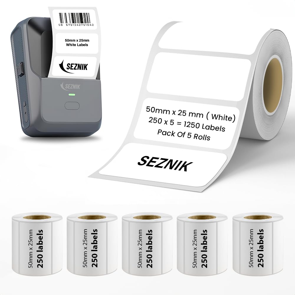 Thermal Lables, 50mmx25mm Label Roll Paper, 2 inch Self-Adhesive Thermal Paper for Mini Printer (White - 50mmx25mm - Thermal Label Roll-Pack of 5)-image-13