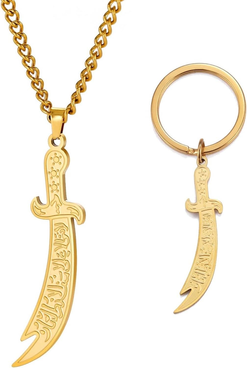 KGAIXN Zulfiqar Sword Necklace for Men Women Islamic Muslim Jewelry Arabic Rune Pendant Necklace Gift Religious Talisman Amulet, Set a