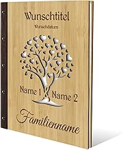 Kartenmachen.de Familien Stammbuch Bambus mit Lederrücken Holzcover mit individueller Gravur inkl. Extras DIN A4 hoch 240x310mm - Herzbaum