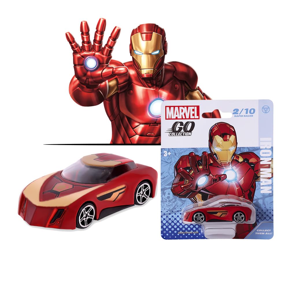 Marvel Iron Man #2 Diecast Rapid Racer Toy Car | 1:64 Diecast Toy Car Go Collection | Ages 3 & Up, Multicolor