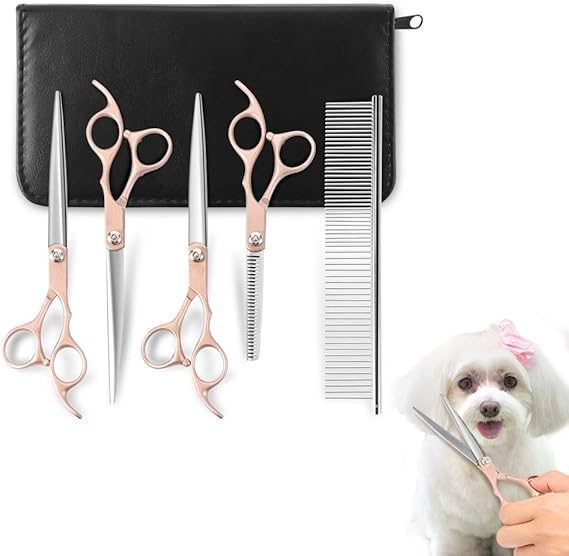 Dog Grooming Scissors, Stainless Steel Pet Grooming Scissors Set, Safety Round Tip