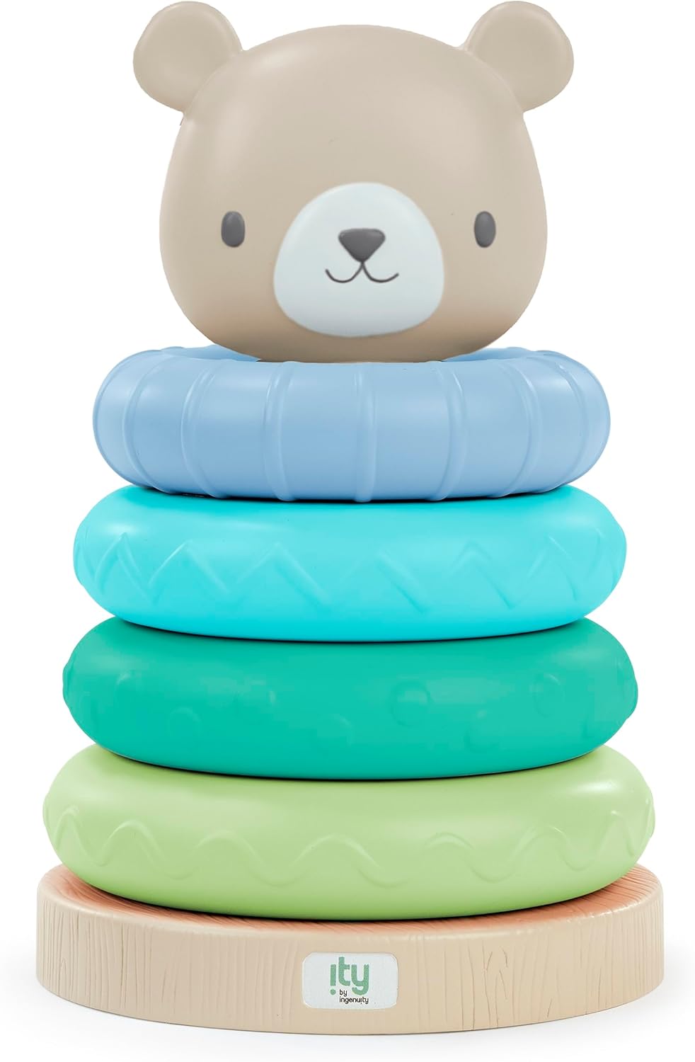 Ingenuity Ingenuity: ity by Ingenuity Cutie Stacks, 4 BPA-Free Rings, Faux Wood Stand, Bear Topper, Unisex, for Ages 6 Months and Up - Nate