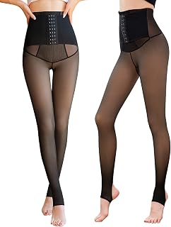 Fleece Lined Tights for Women, High Waist Women's Tights Opaque Leggings Warm Thick Pantyhose Fake Translucent Tights