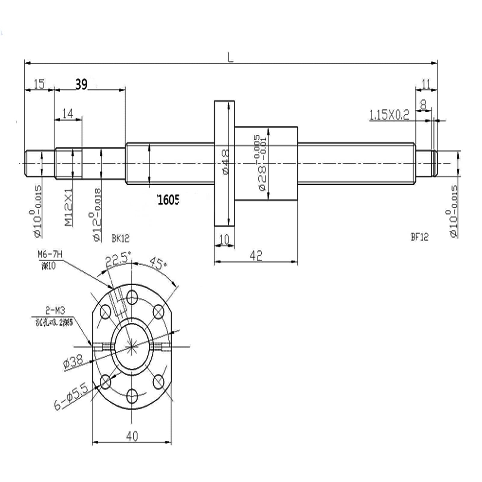 SFU1605 Kugelumlaufspindel 400mm, Gewalzte Kugelumlaufspindel-spielfreie Ballschraube ohne seitliche Endstützen für CNC 3D Printer Z Axis Silber