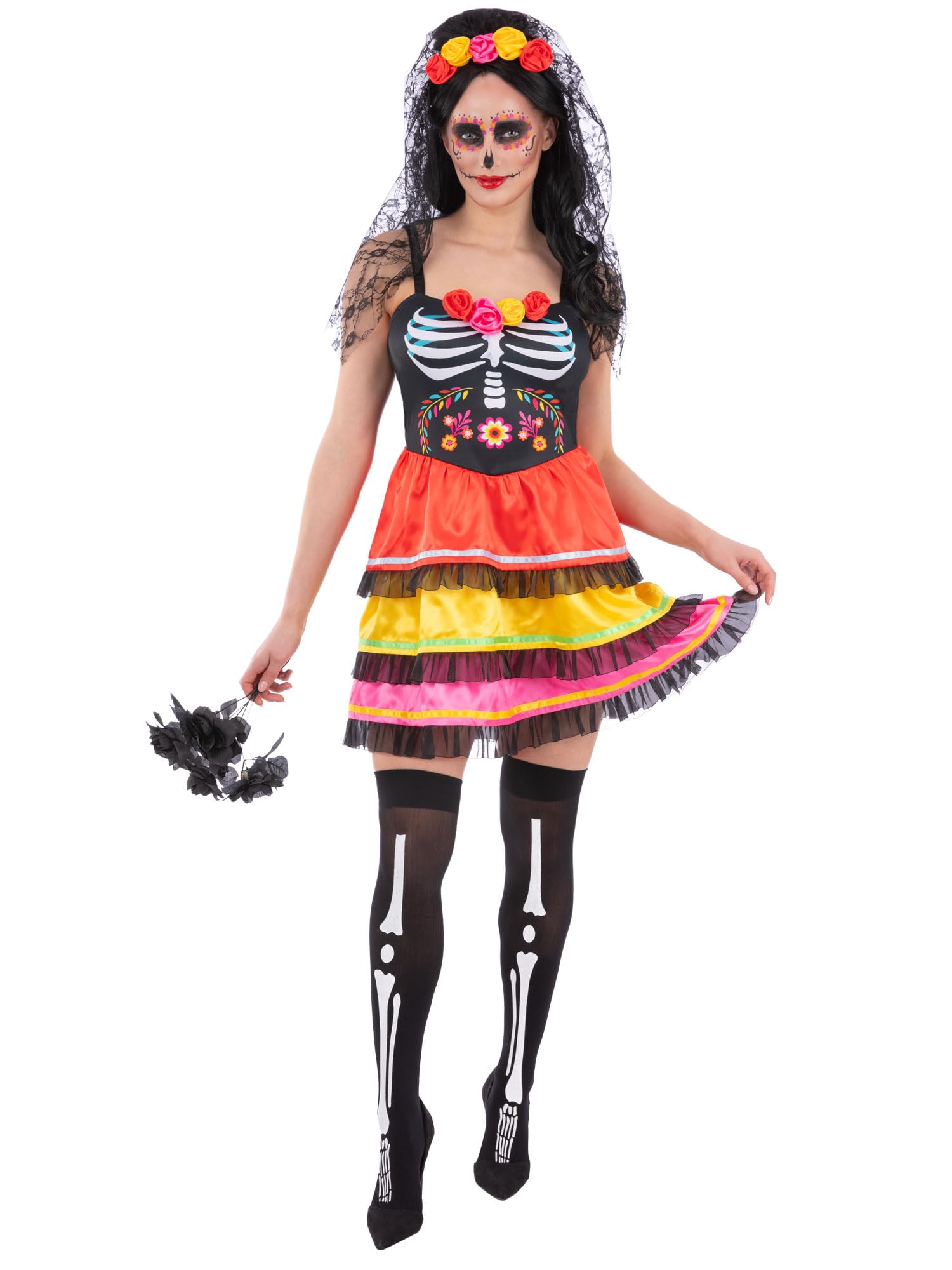 knee length dresses for ladies Mad Toys Day of the Dead Lady Halloween Costume Adult – Costume World  Middle East main image 1