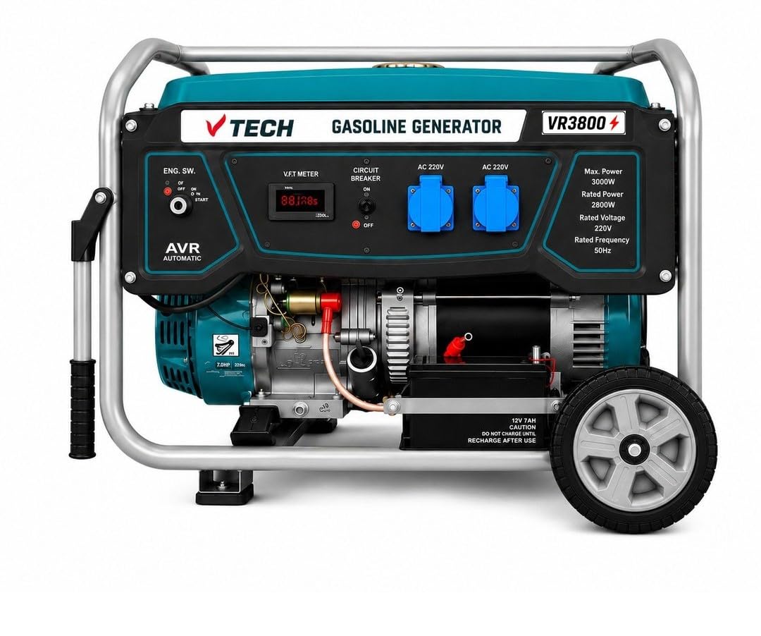 Gasoline Generator | VR3800 3 KVA | 3000W Max Power | Self Start | AVR Technology | 15L Fuel Tank | Air-Cooled Engine | Portable Power Backup for Home, Farm & Construction-image-28