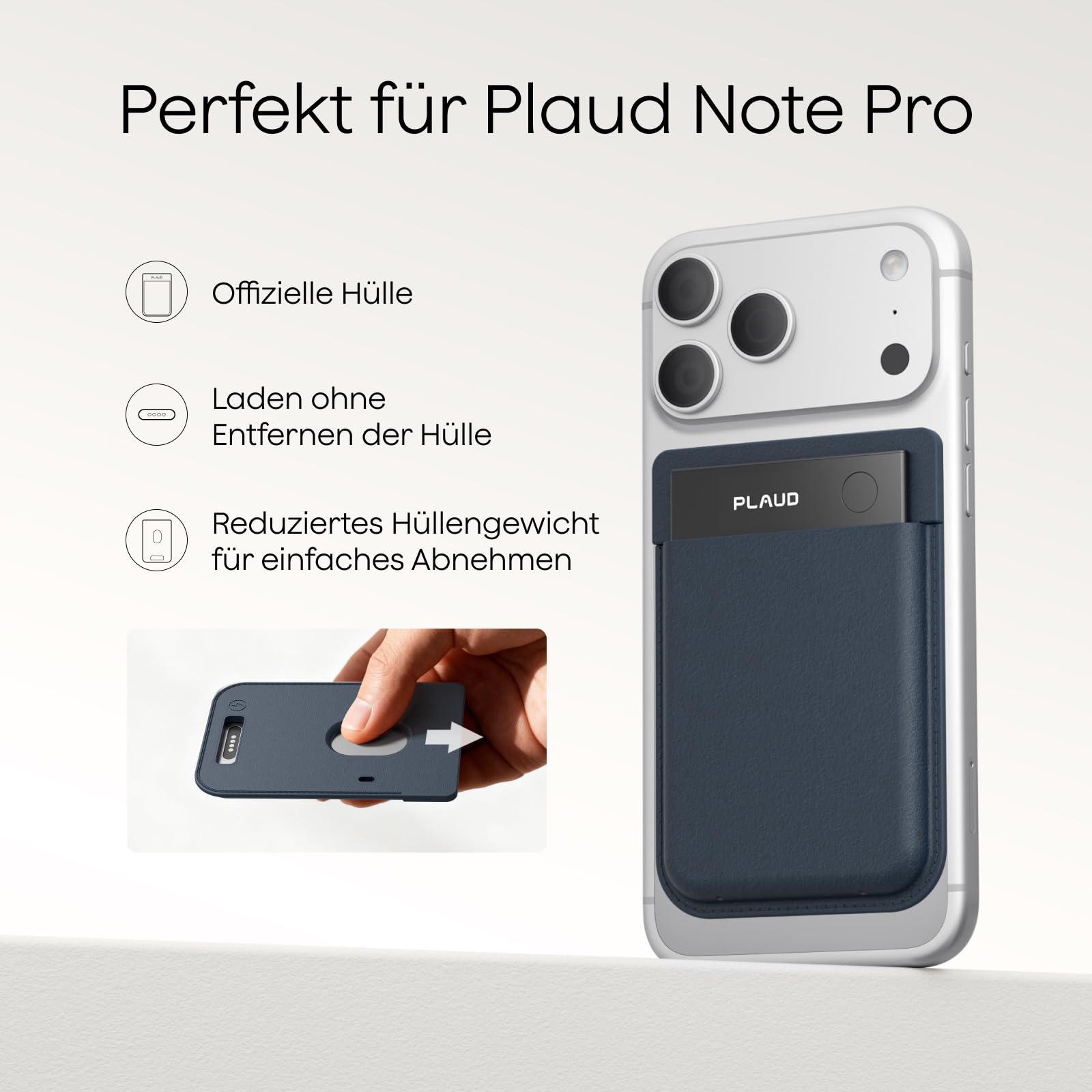 Plaud Note Pro und Magnetische Hülle im Bundle (Dunkelblau), KI Digitales Diktiergerät App-Steuerung, KI-Notizgerät, KI-Transkription & Zusammenfassung, 112 Sprachen, 64GB Speicher, Audiorekorder