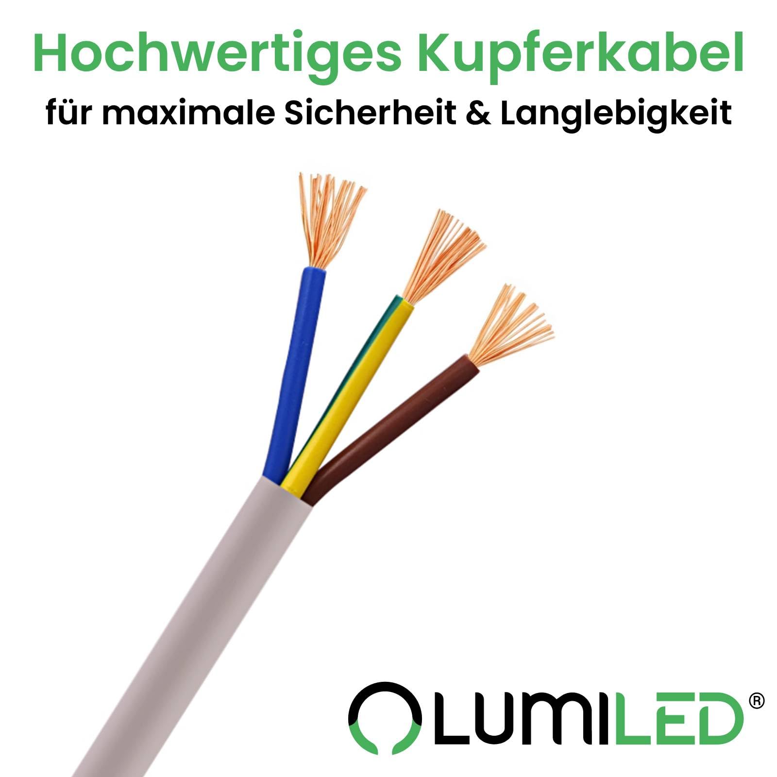 Lumiled listwa zasilająca z 3 gniazdami, kabel 3 m, biały, przewód H05VV-F 3G, wtyczka typu E/F, wielokrotne gniazdo E, 10A 2300W 250V, IP20, uchwyt do zawieszenia