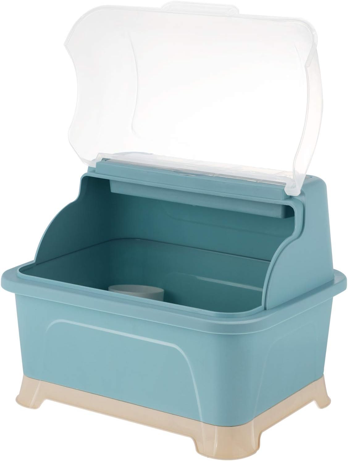 YARDWE Dish Drying Rack Kitchen Dish Drainer With Lid Cover Nursing Bottle Storage Box Countertop Kitchen Utensil Cutlery Plate Cup Drying Caddy Box(Polypropylene, Blue)