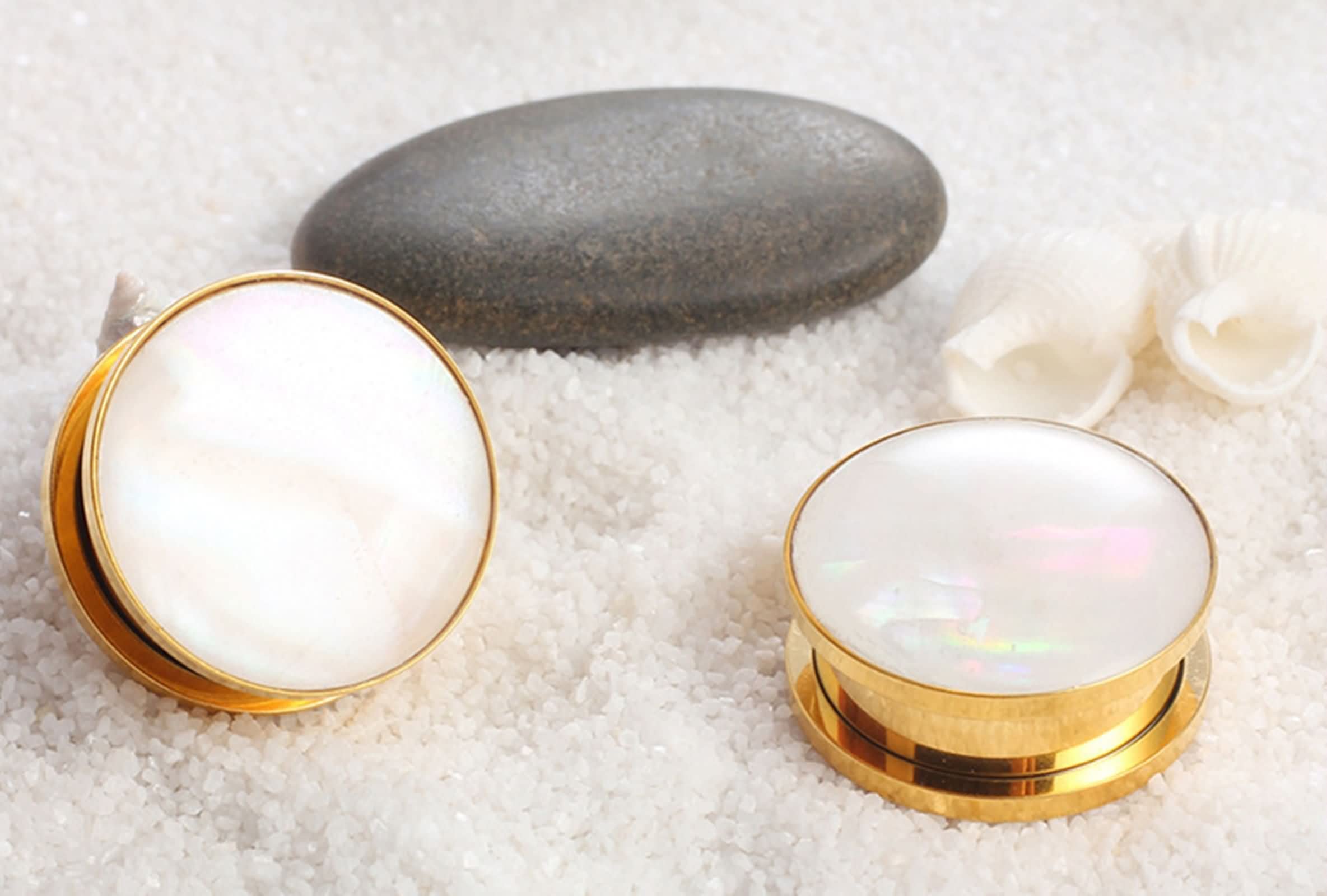 Daesar Plugs 6-16MM Edelstahl, Ohr Tunnel Set Gold Rund mit Weiß Muschel Ohrringe Piercing Ohr Plug Tunnel für Damen
