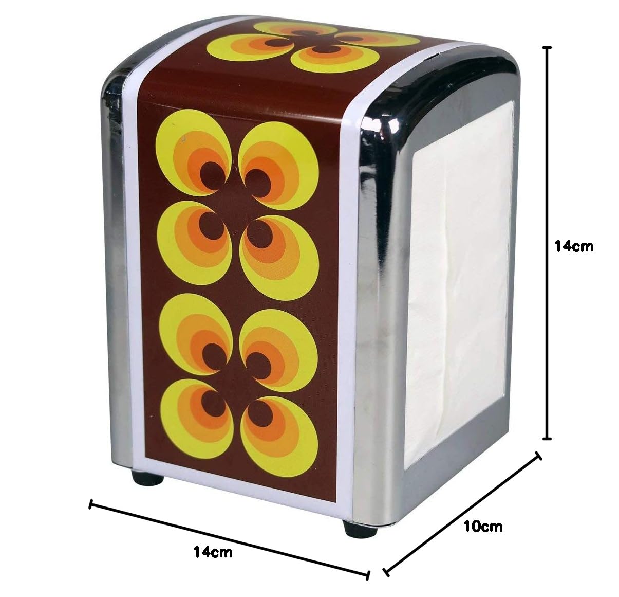 Cabanaz Capventure Ramona Napkin Dispenser with Flower Design, Cosmetic Tissue Dispenser, Vertical Metal and Chrome Box in Retro Design yellow
