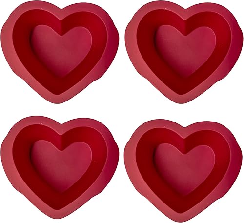 Nalchios Juego de 4 moldes de silicona en forma de corazón, antiadherentes de fácil liberación para hornear pan, juego de moldes de brownies de 4 x