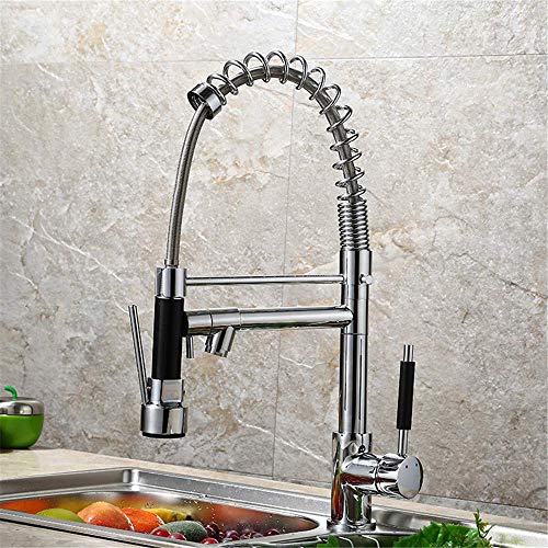 Grifo de cocina de cobre completo con doble resorte vertical y monomando cromado