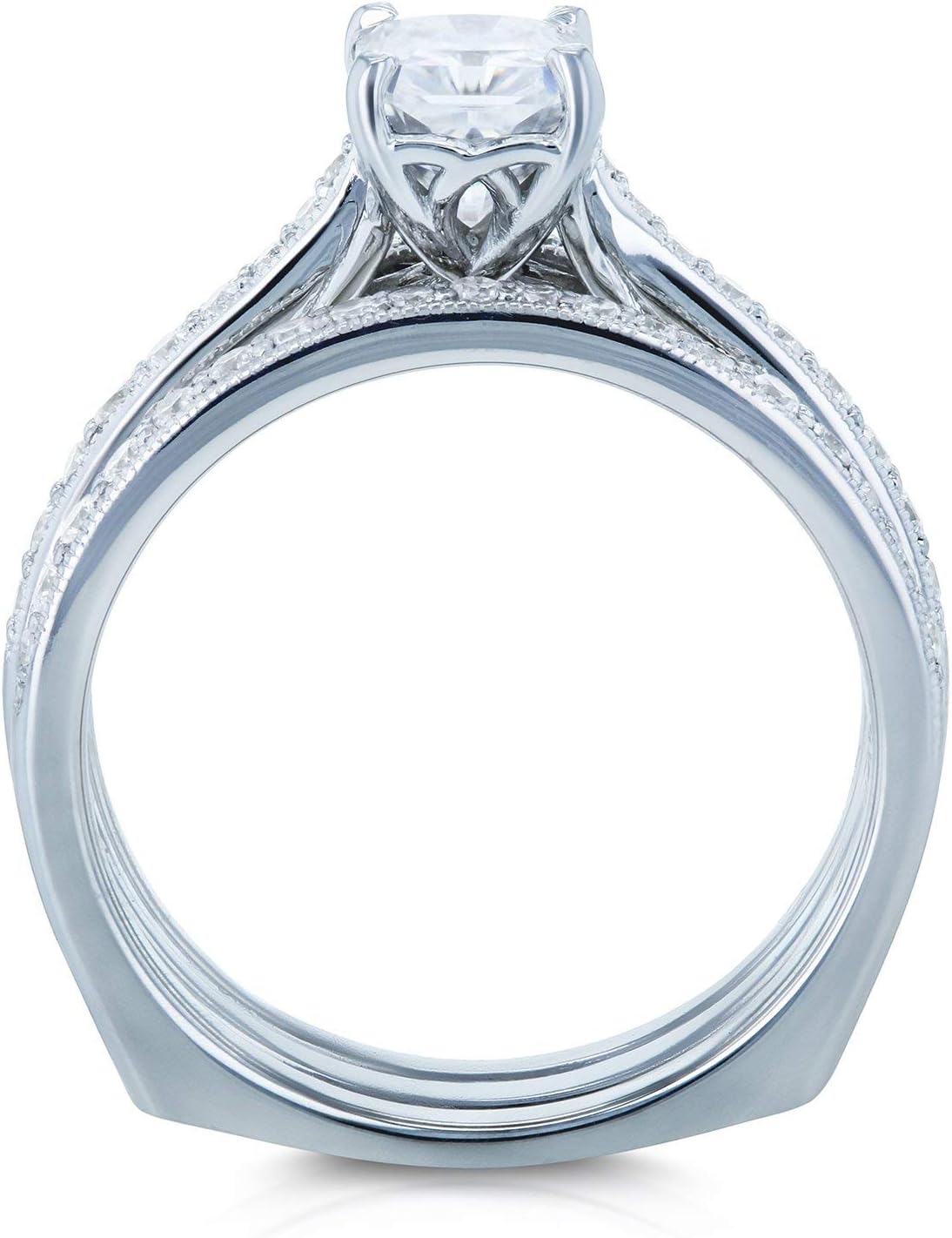 Kobelli Radiant Forever One Moissanite DEF Square Shank Trellis 3-Piece Bridal Rings Set 1 4/5 TCW 14k White Gold
