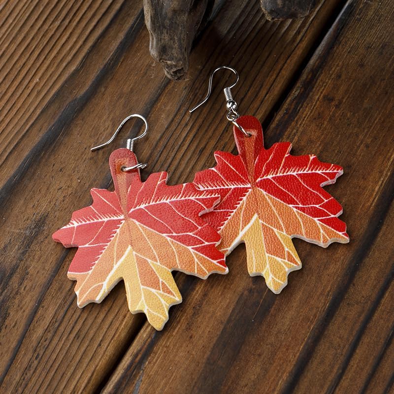 Fall Thanksgiving Earrings for Women Maple Leaf Shaped Leather Dangle Drop Earrings Lightweight Autumn Holiday Leaf Earrings Thanksgiving Celebration Party Jewelry - Image 3