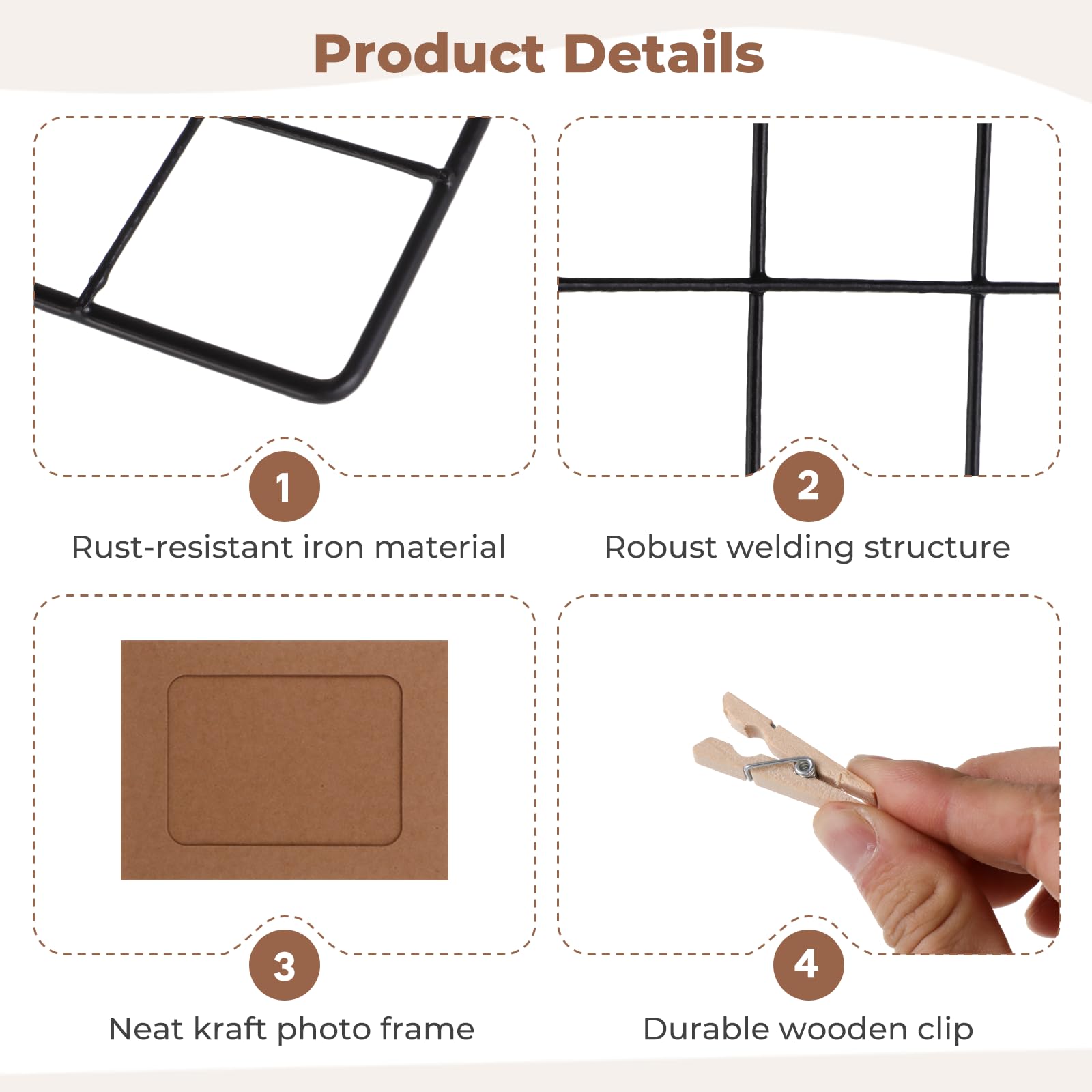 Lnrueg 2 Stück Wandgitterpaneele, Draht-Wandgitterregale mit Bilderrahmen, Clips, Haken und Hanfseil, Wanddekoration, Aufbewahrungs-Organizer, Metalldraht, Memoboards