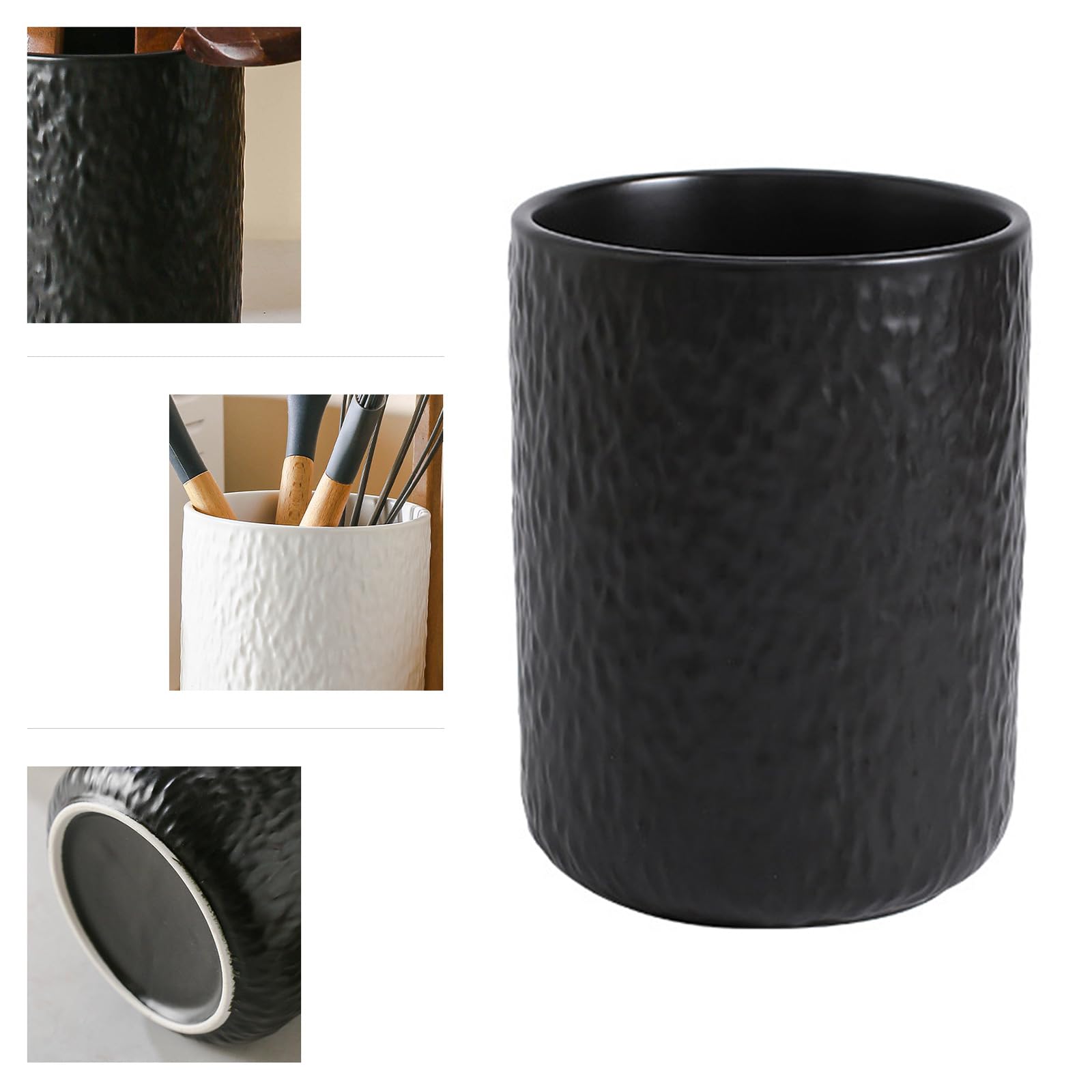 Dekorativer Keramik Utensilienhalter, 16, 5 x 11, 9 cm, Steinstruktur, Thekenglas für Herd, seitliches Kochwerkzeug, Zugriff auf Ordnung, Utensilienbehälter, Küchenwerkzeug, Topf, oben offen, Spatel,