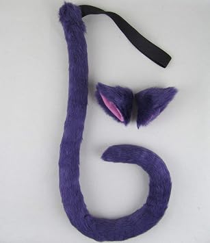 Long Fur Cat Ears and Cat Tail Set Halloween Party Kitty Adult Cosplay Costume Kits Purple