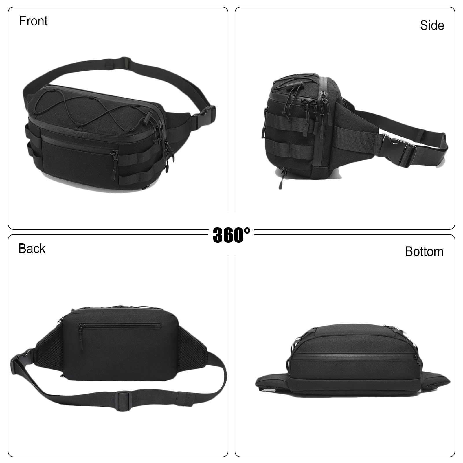 FANDARE Ultraléger Sac Poitrine Homme Sacs Bananes de randonnée Sacoche Sac à Bandoulière Sacs Banane Running Sac Banane pour Homme Sacs à Dos porté Travers Sac d'Epaule Moto Sling Bag Noir