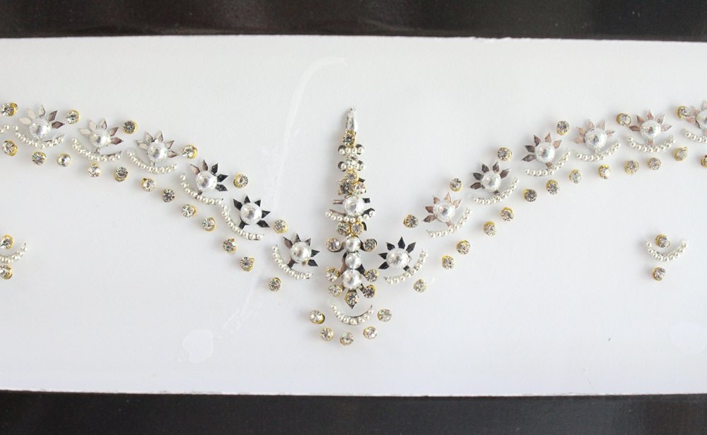 Festival Jewels Long Forehead Silver Bindis Designer/Bollywood Bindis/Bridal Bindis/Concert  Bindi   Fancy  Tattoos