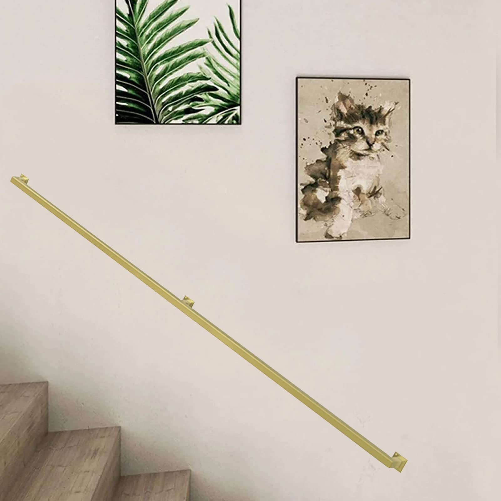 Staircase Handrails, Industrial Style Indoor Corridors Non-Slip Handrails On The Inner Walls of The Attic Gold Metal Wrought Iron 30cm - 600cm Stair Banister Railings(8.2ft/250cm)