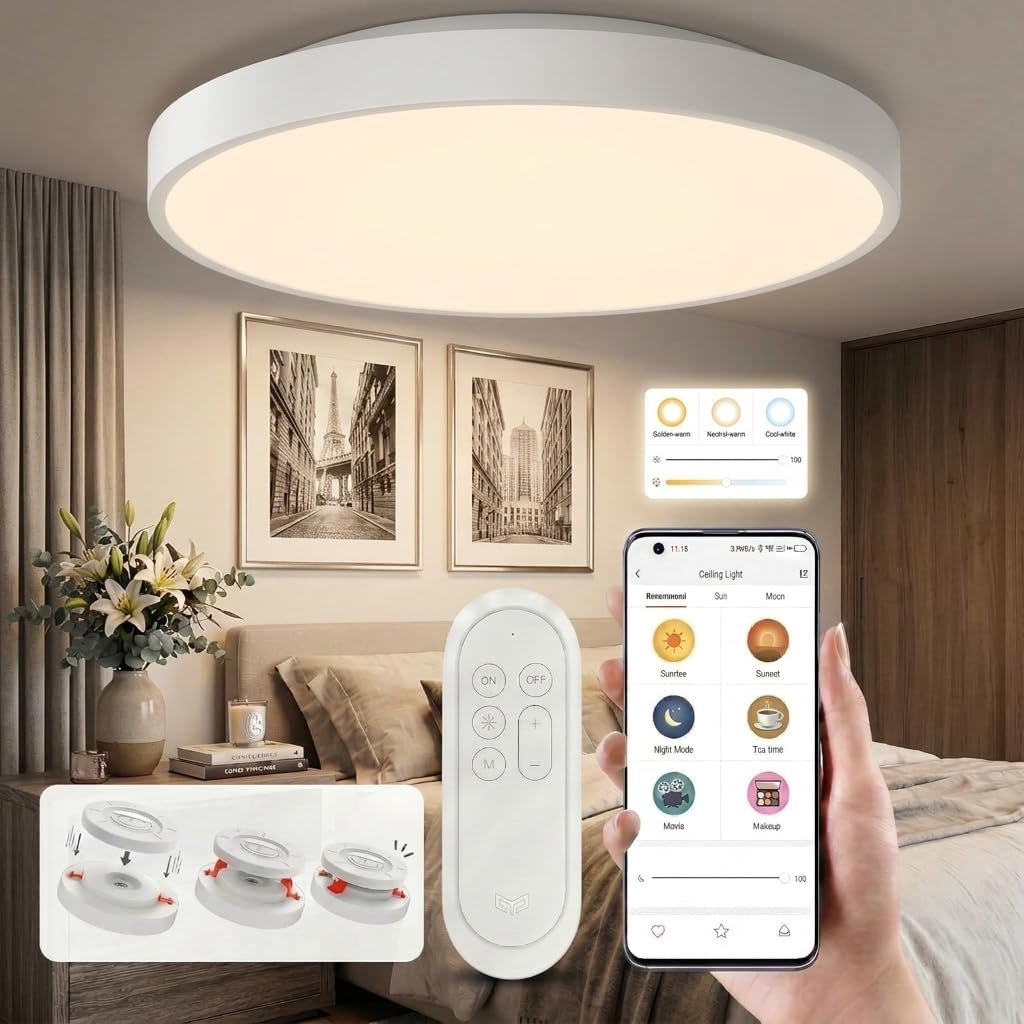 YEELIGHT Smart Deckenleuchte, 23W 1500LM LED Deckenlampe Dimmbar mit Fernbedienung, Ra95 Nachtlicht mit 2700K-6500K, Kompatibel mit Alexa & Google Assistant für Wohnzimmer Schlafzimmer Küche Flur 32cm