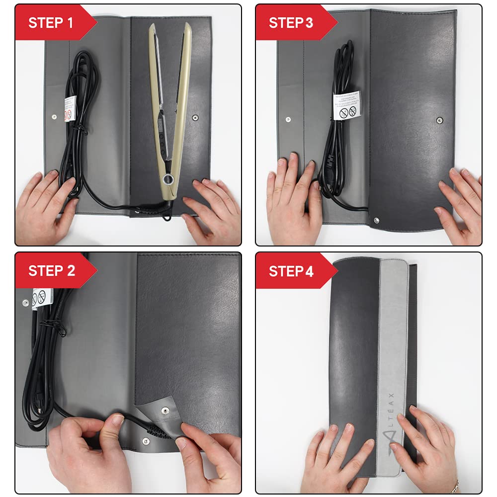 EUPHORIA - Plancha de pelo profesional de turmalina con pantalla digital y temperatura ajustable hasta 230° + ALTÉAX® Funda de piel sintética fabricada en Italia