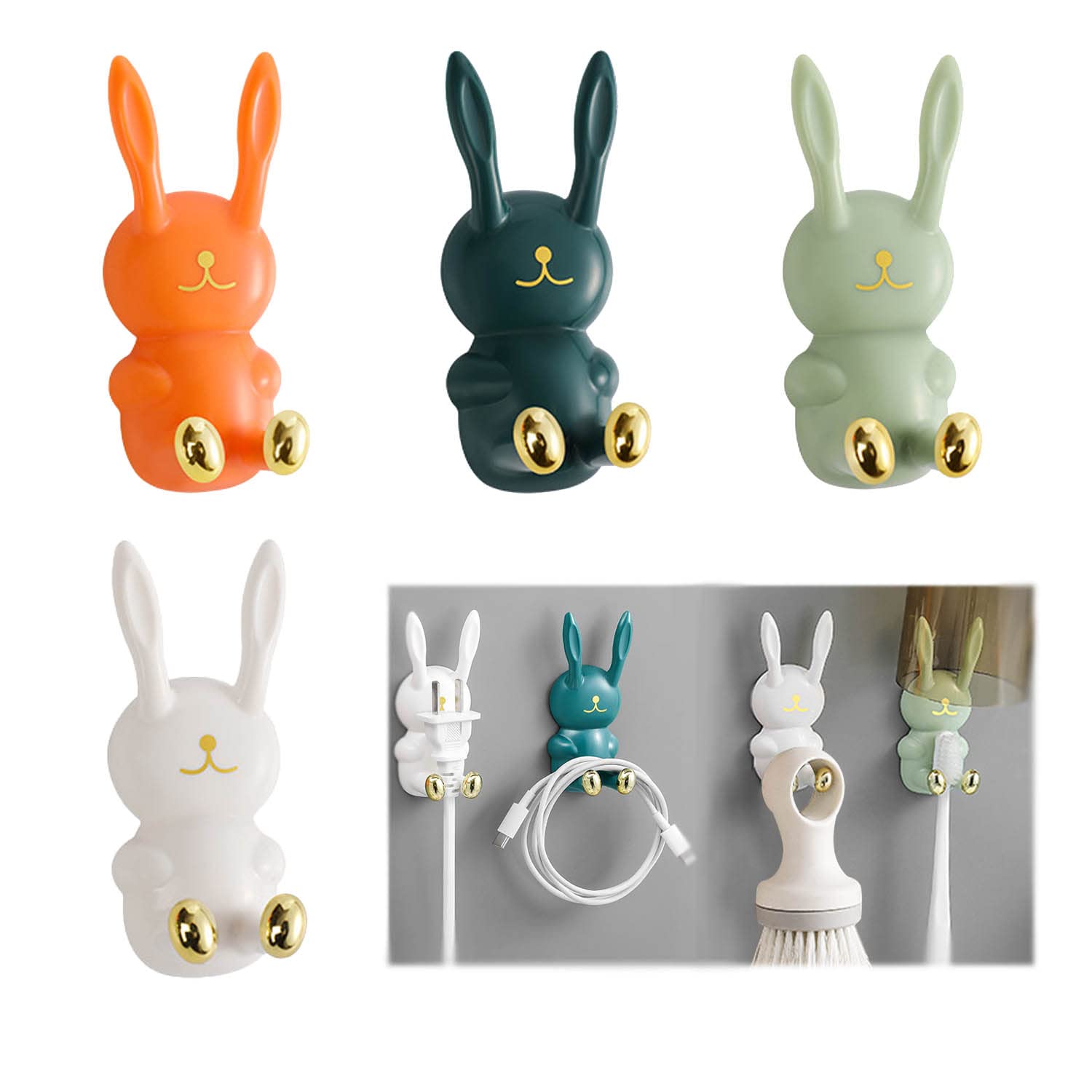 Wubayi 4Pcs 4 Pcs Toothbrush Holder Multi-Purpose Hooks Wash Cup Toothbrush Hanging Rack Waterproof Self Adhesive Razor Holder Plug Holder For Wall For Hanging Bathroom Kitchen Living Room Office