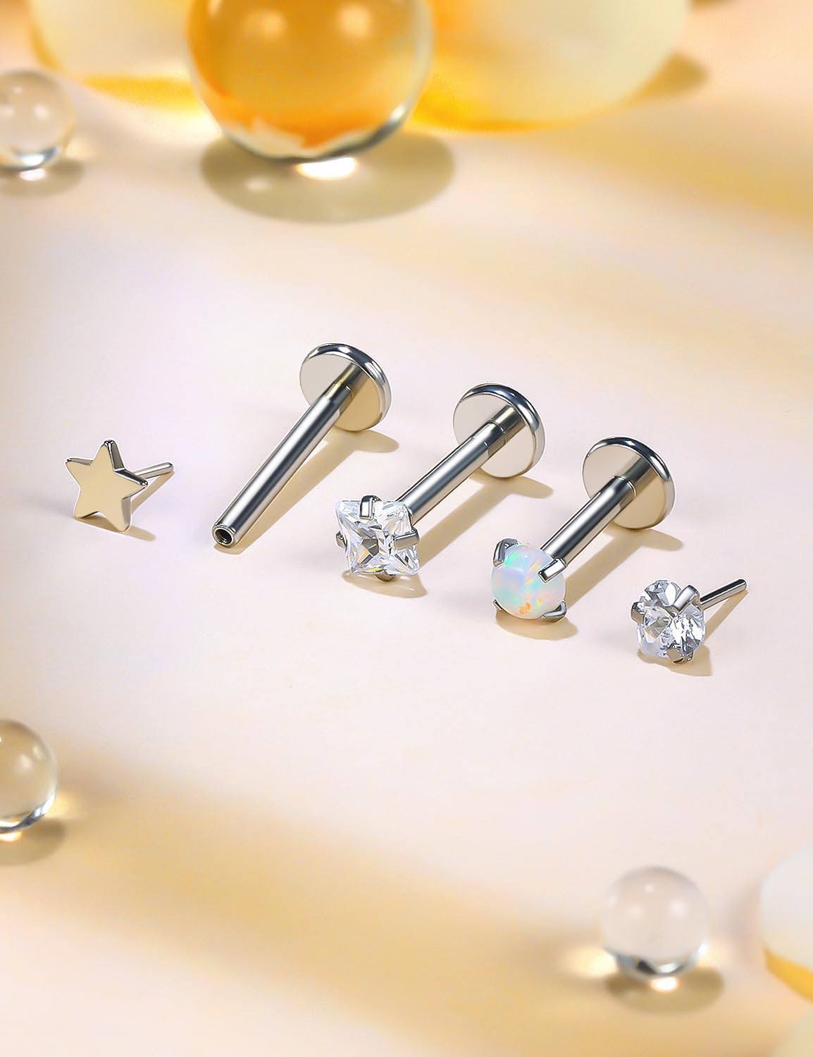 20/18/16G Threadless Nose Rings Flat Back Stud Earrings Piercing Jewelry for Women Men 6/7/8mm Push In Bar Cartilage Tragus Lip Medusa Monroe Labret Stud Hypoallergenic Surgical Steel image 5
