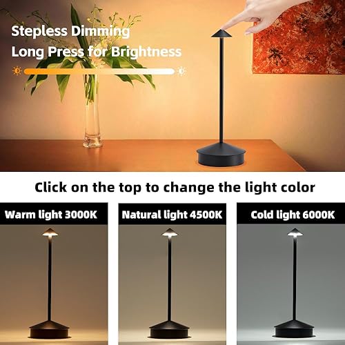 Miniatura 5 de Juego de 2 lámparas de mesa inalámbricas recargables de 6000 mAh, lámparas de escritorio con pilas, lámpara táctil LED portátil, lámpara de